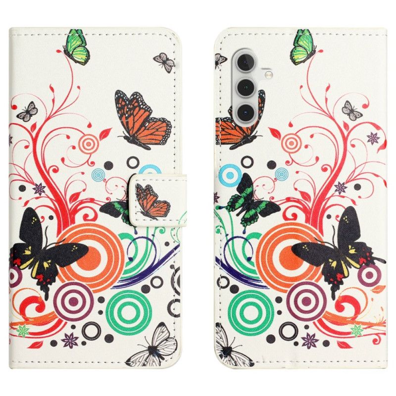 Flip Cover Samsung Galaxy A17 4g / 5g Sommerfugle På En Hvid Baggrund