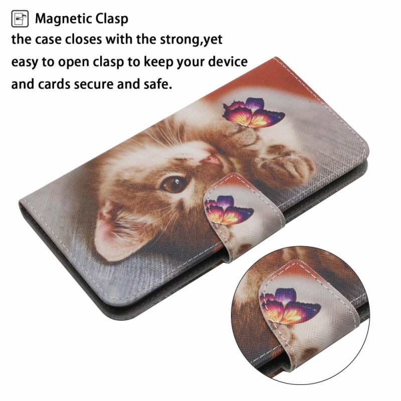 Flip Cover Til Samsung Galaxy A17 4g / 5g Sommerfugl Og Kat