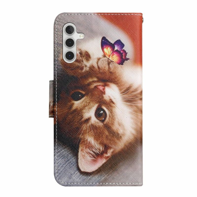 Flip Cover Til Samsung Galaxy A17 4g / 5g Sommerfugl Og Kat