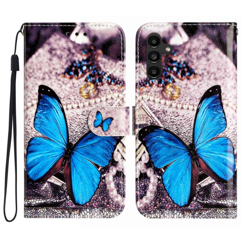 Læder Cover Samsung Galaxy A17 4g / 5g Telefon Etui Blå Sommerfugl
