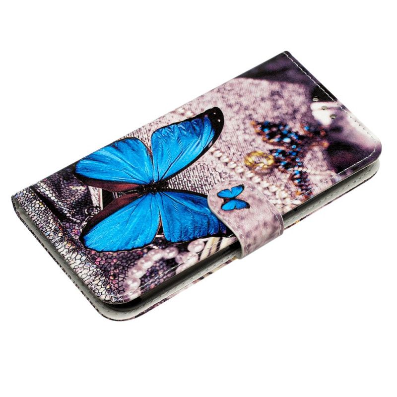 Læder Cover Samsung Galaxy A17 4g / 5g Telefon Etui Blå Sommerfugl