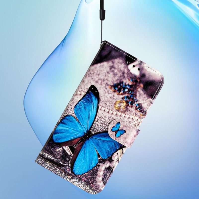 Læder Cover Samsung Galaxy A17 4g / 5g Telefon Etui Blå Sommerfugl