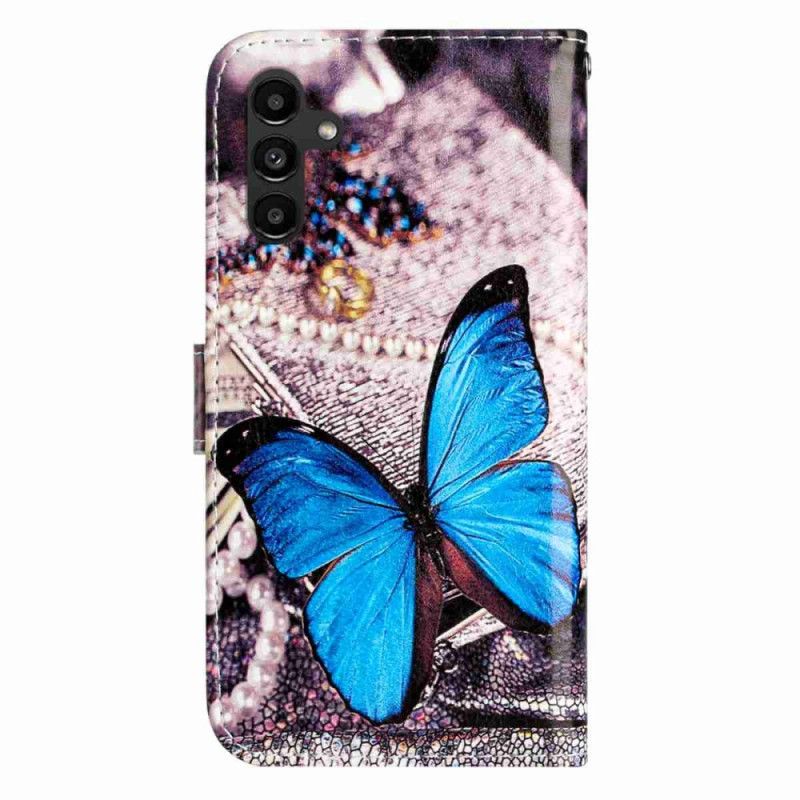 Læder Cover Samsung Galaxy A17 4g / 5g Telefon Etui Blå Sommerfugl