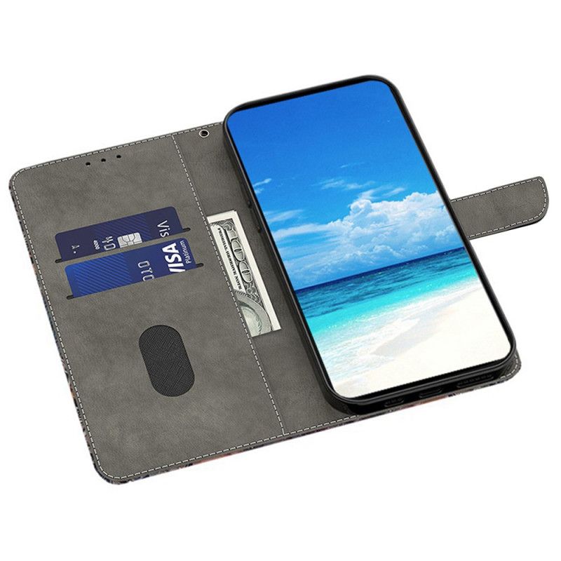 Læder Cover Samsung Galaxy A17 4g / 5g Telefon Etui Guldsommerfugle På Grøn Baggrund