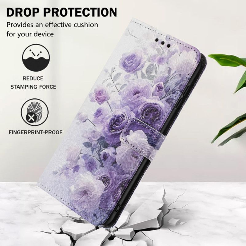 Læder Cover Samsung Galaxy A17 4g / 5g Telefon Etui Lilla Roser