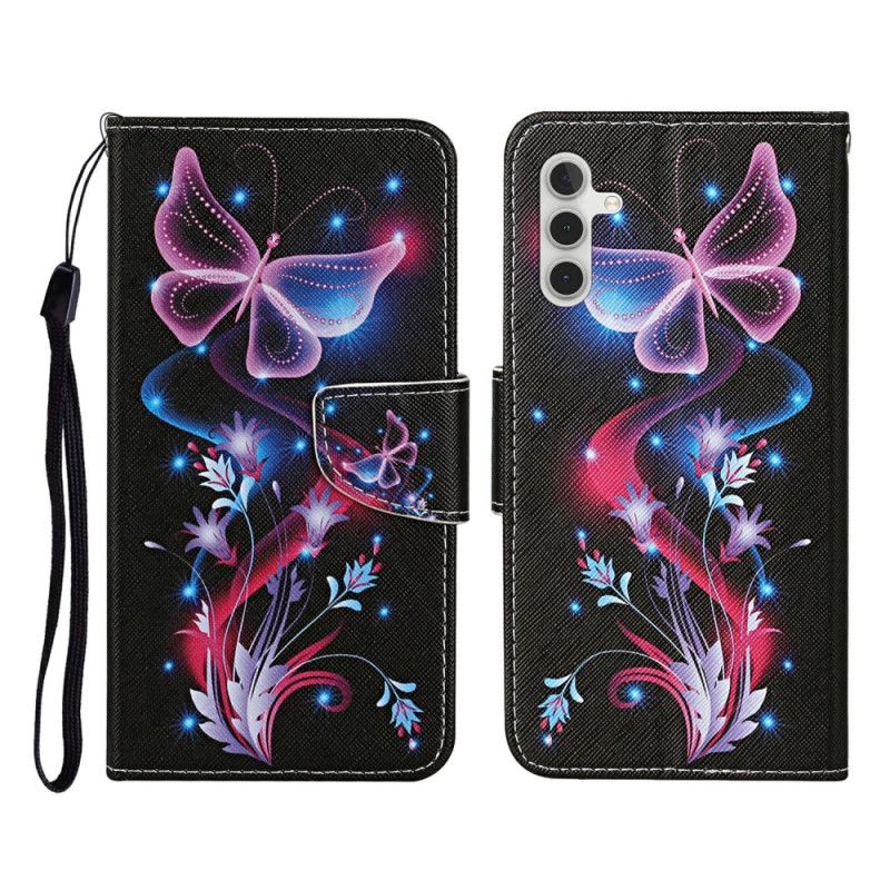 Læder Cover Samsung Galaxy A17 4g / 5g Telefon Etui Lysende Sommerfugle