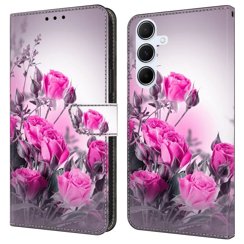 Læder Cover Samsung Galaxy A17 4g / 5g Telefon Etui Marker Med Lilla Blomster