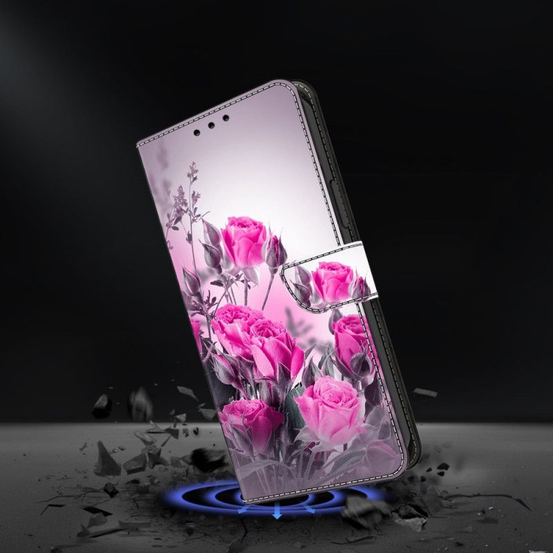 Læder Cover Samsung Galaxy A17 4g / 5g Telefon Etui Marker Med Lilla Blomster