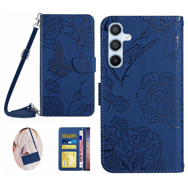 Læder Cover Samsung Galaxy A17 4g / 5g Telefon Etui Skuldertaske Med Sommerfugleprint