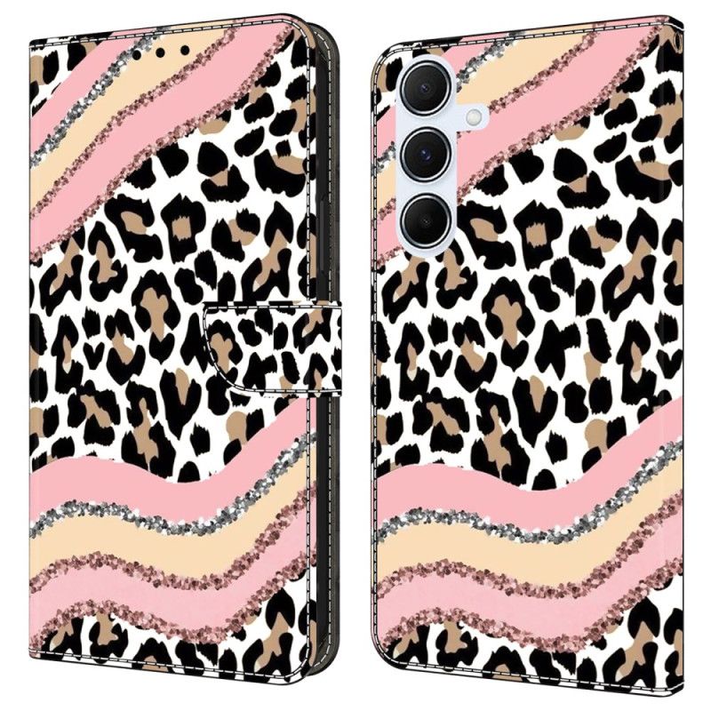 Læder Cover Samsung Galaxy A17 4g / 5g Telefon Etui Stribet Leopardmønster