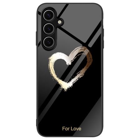 Cover Samsung Galaxy S24 Fe Guldhjerte Hærdet Glas På Sort Baggrund
