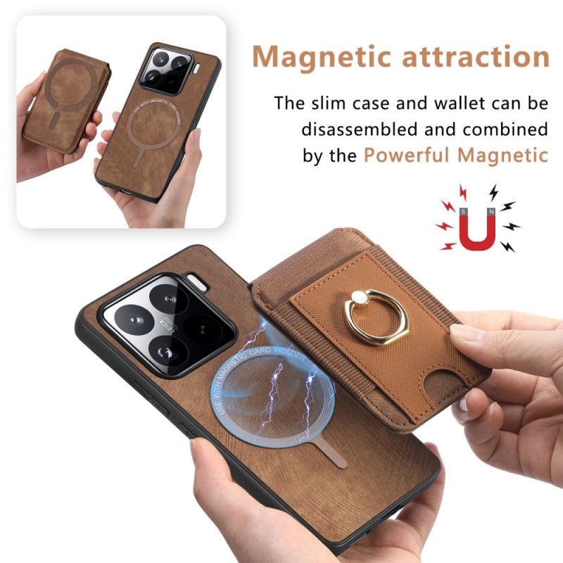 Cover Til Xiaomi 15 Aftagelig Kortholder Og Stativ I Ruskindseffekt