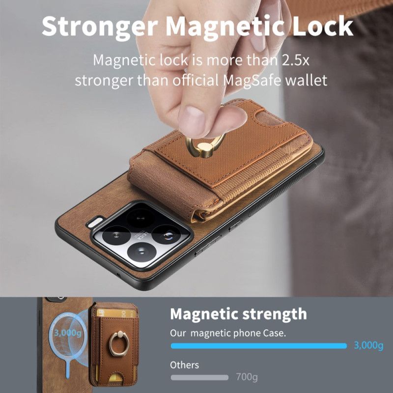 Cover Til Xiaomi 15 Aftagelig Kortholder Og Stativ I Ruskindseffekt