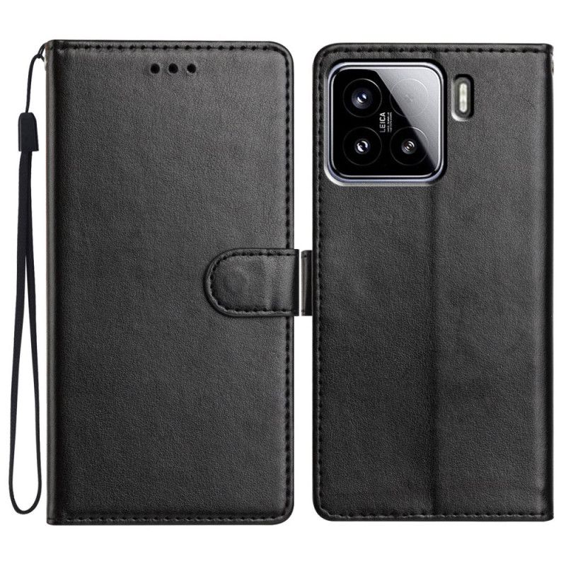 Flip Cover Til Xiaomi 15 Almindelig Læderrem
