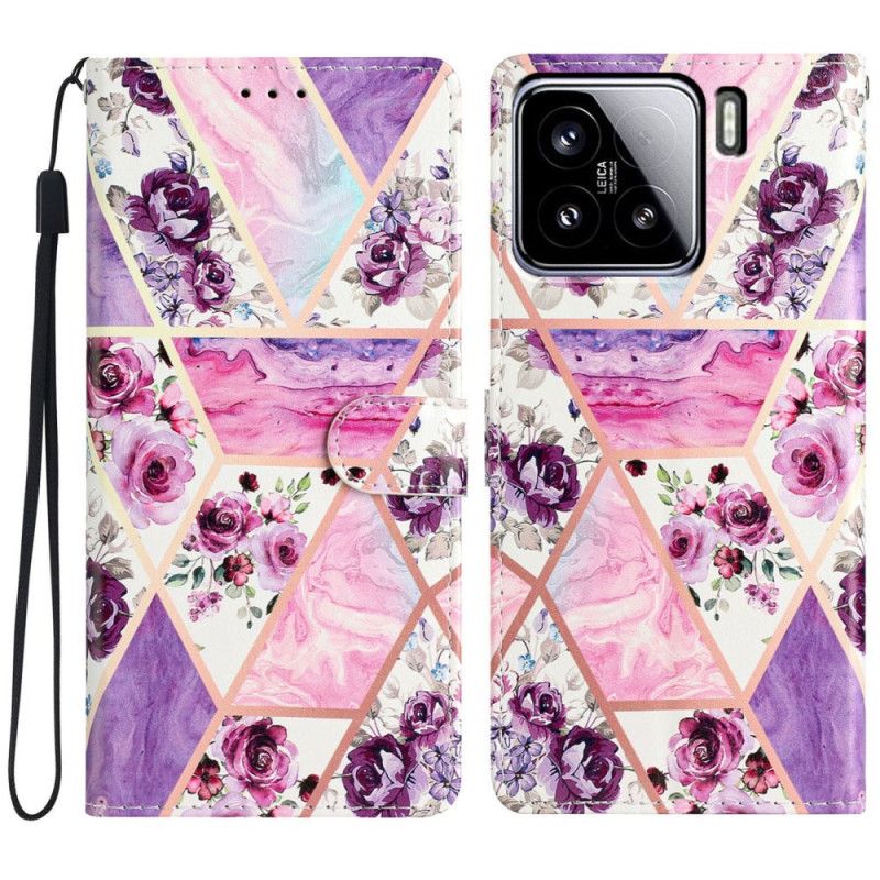 Flip Cover Til Xiaomi 15 Lilla Blomstermønster