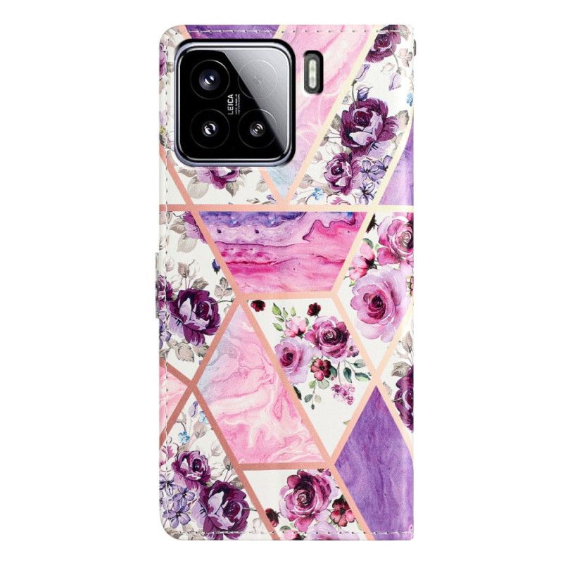 Flip Cover Til Xiaomi 15 Lilla Blomstermønster