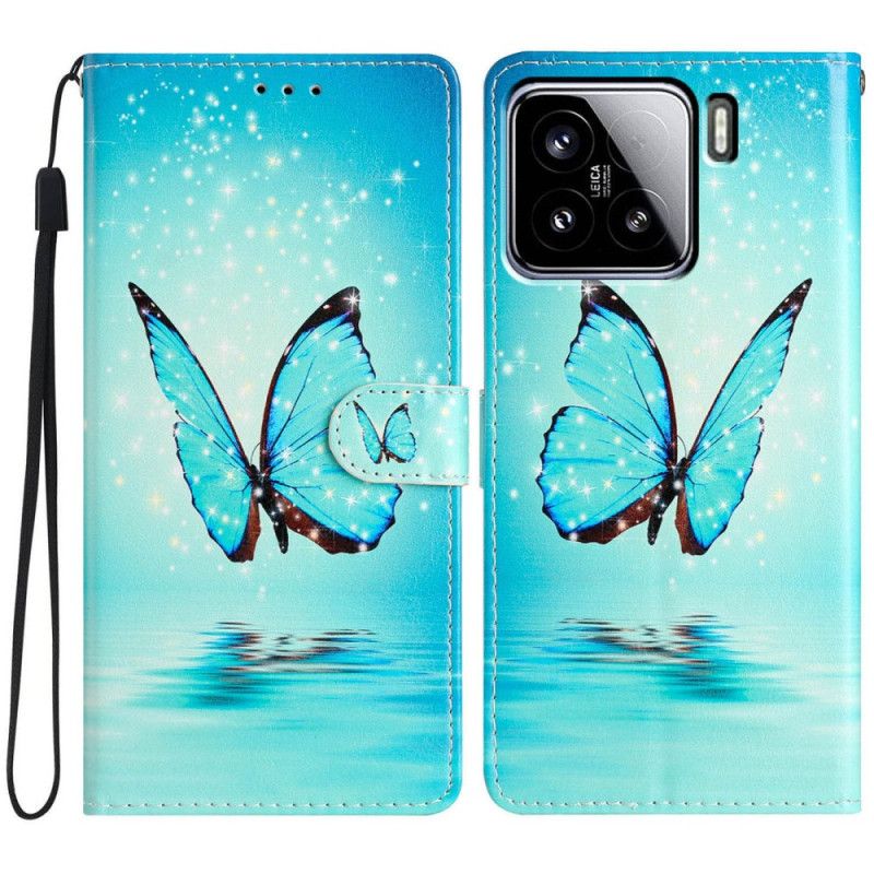 Flip Cover Xiaomi 15 Blå Sommerfugl I Flugt