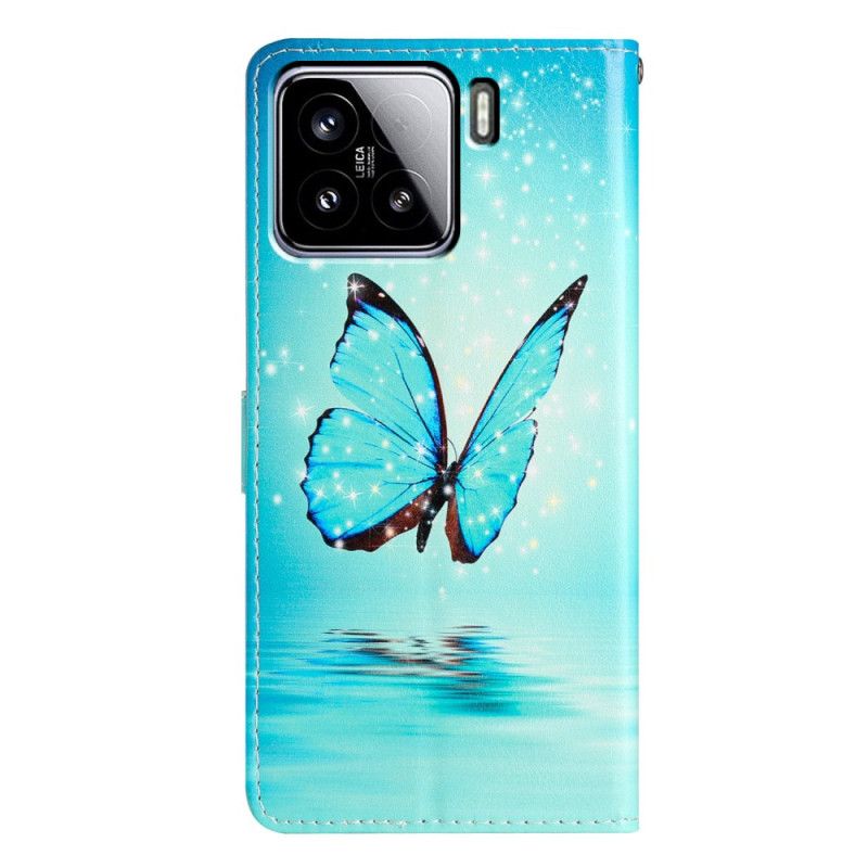 Flip Cover Xiaomi 15 Blå Sommerfugl I Flugt