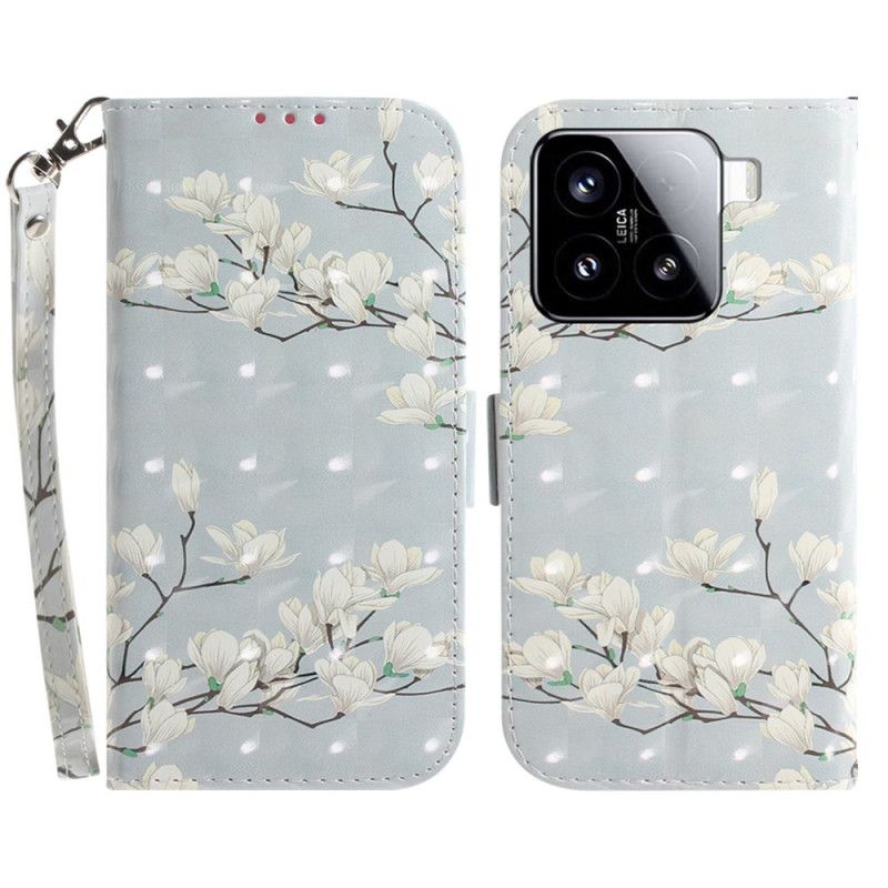 Flip Cover Xiaomi 15 Snor Med Magnoliamønster