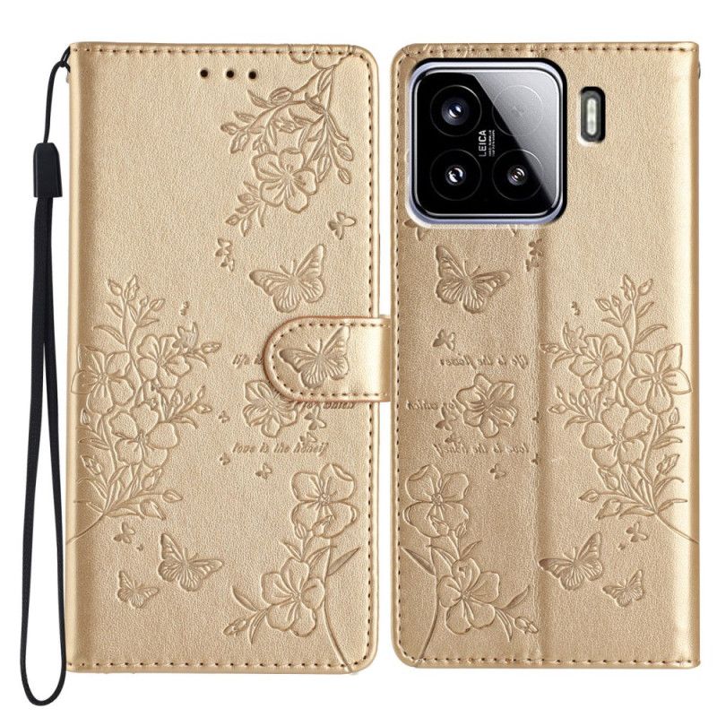 Flip Cover Xiaomi 15 Sommerfugle Og Blomster
