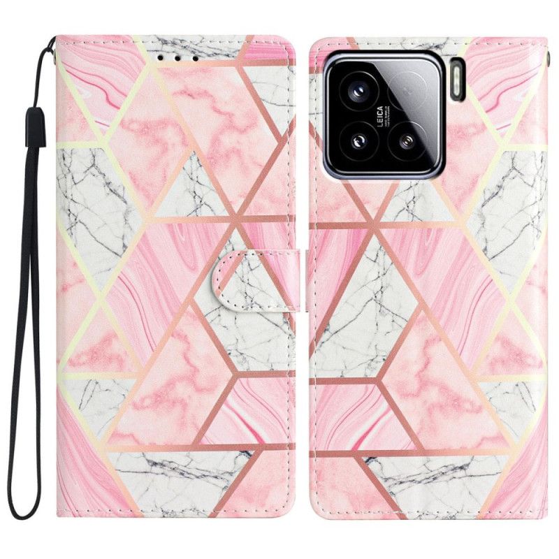 Læder Cover Xiaomi 15 Telefon Etui Lyserød Marmor