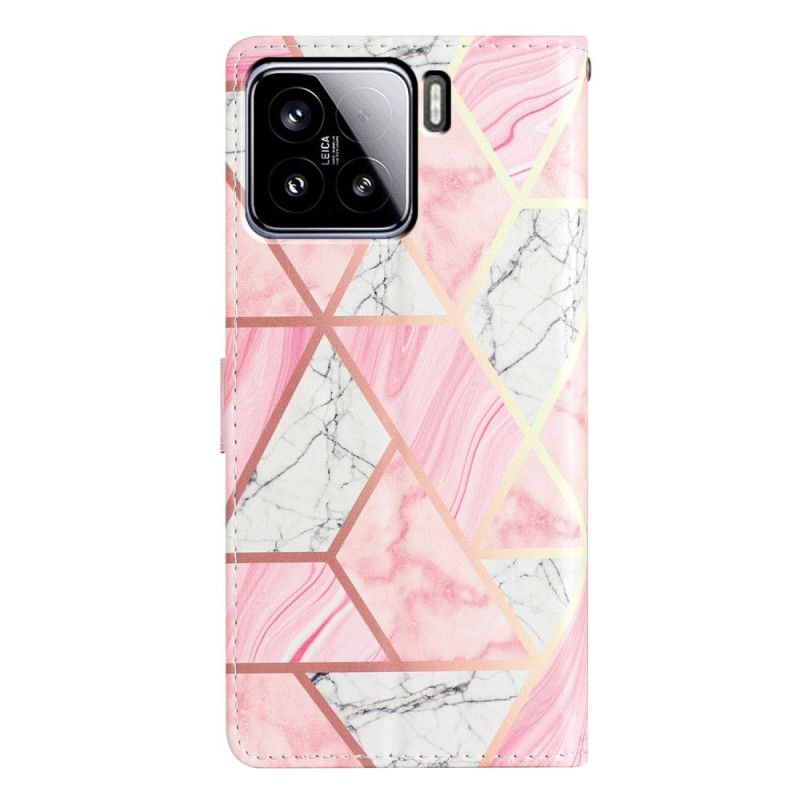 Læder Cover Xiaomi 15 Telefon Etui Lyserød Marmor