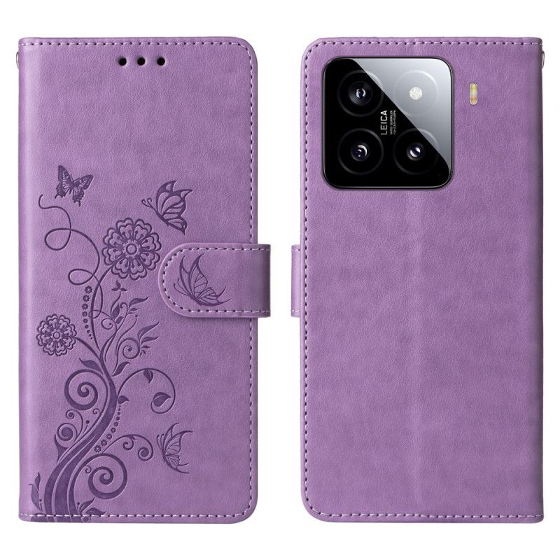Læder Cover Xiaomi 15 Telefon Etui Små Blomster