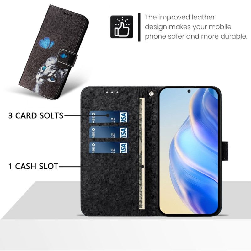 Læder Cover Xiaomi 15 Telefon Etui Sommerfugl Og Kat