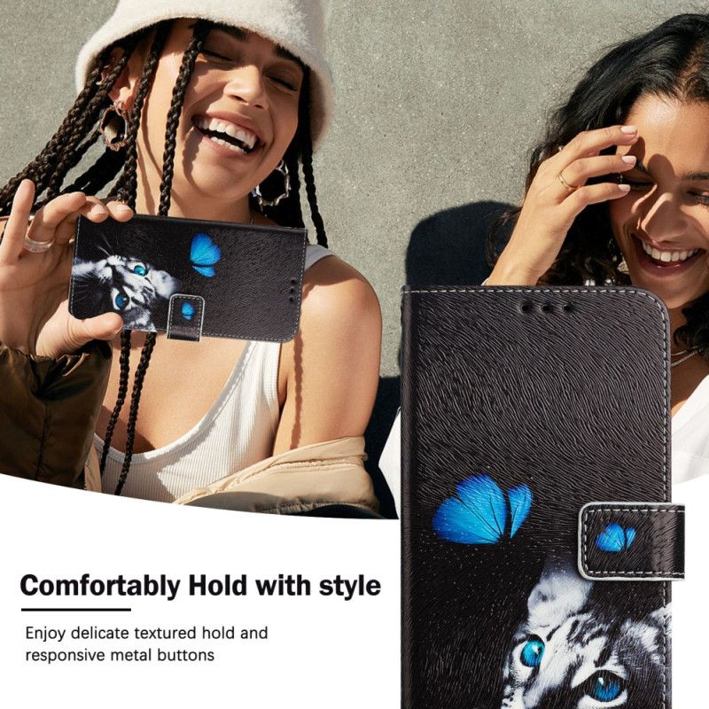 Læder Cover Xiaomi 15 Telefon Etui Sommerfugl Og Kat