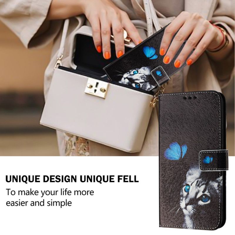 Læder Cover Xiaomi 15 Telefon Etui Sommerfugl Og Kat