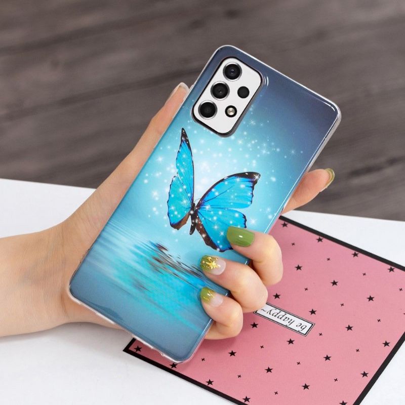 Cover Samsung Galaxy A33 5G Anti-fald Lysende Blå Sommerfugl