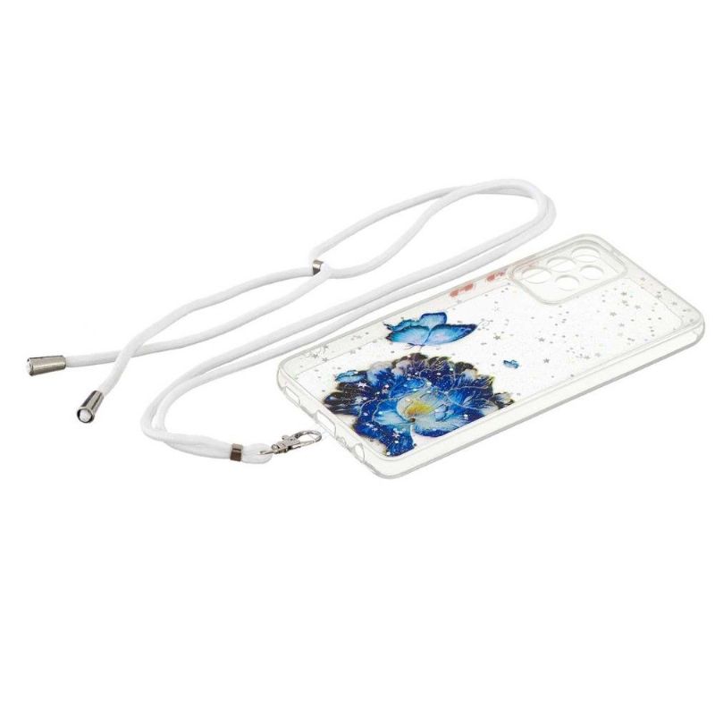 Cover Samsung Galaxy A53 5G Med Snor Blå Blomster Og Sommerfugle