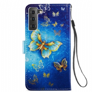 Flip Cover Samsung Galaxy S21 FE Gylden Sommerfugl