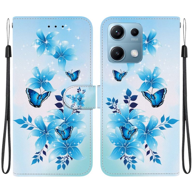 Flip Cover Xiaomi Redmi Note 14s Blå Sommerfugle Og Små Blomster