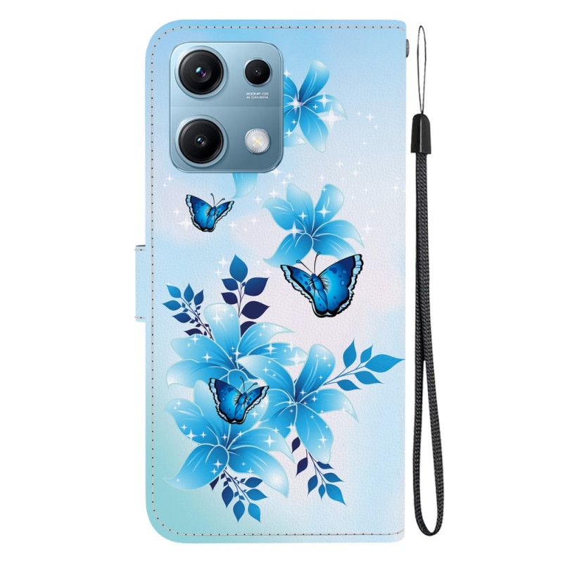 Flip Cover Xiaomi Redmi Note 14s Blå Sommerfugle Og Små Blomster