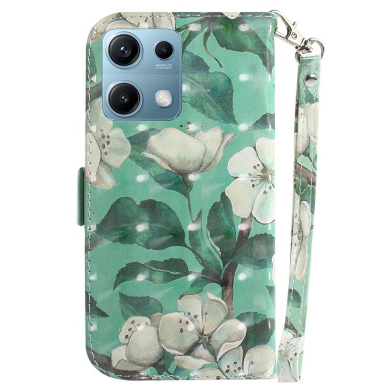 Flip Cover Xiaomi Redmi Note 14s Hvide Blomster Med Snor