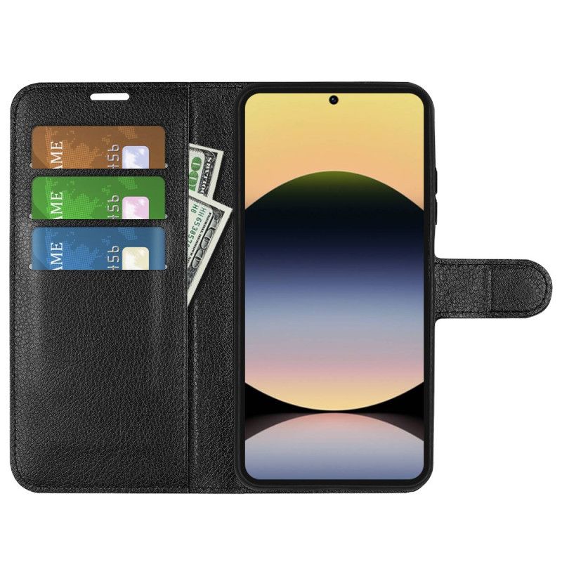 Flip Cover Xiaomi Redmi Note 14s Klassisk Litchi-kunstlæder