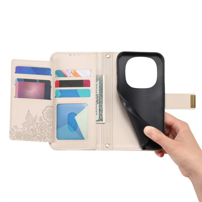 Flip Cover Til Xiaomi Redmi Note 15 Pro Plus 5g Blomstermønster Og Lynlåslomme