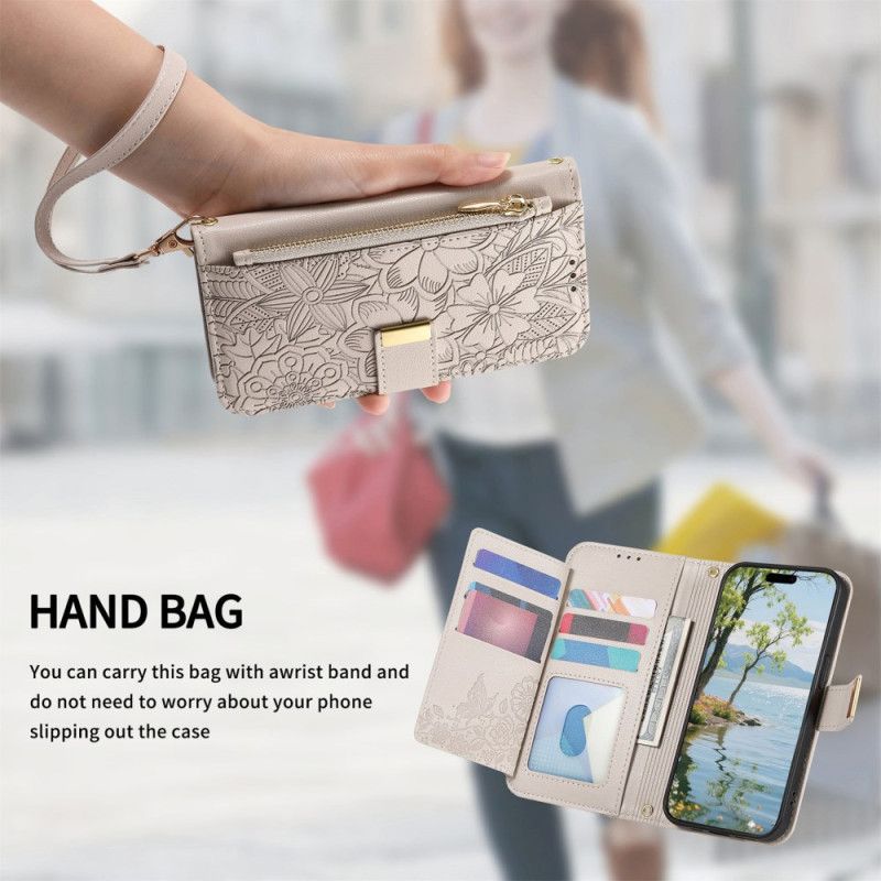 Flip Cover Til Xiaomi Redmi Note 15 Pro Plus 5g Blomstermønster Og Lynlåslomme