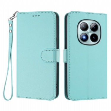 Flip Cover Til Xiaomi Redmi Note 15 Pro Plus 5g Ensfarvet Lædereffekt Med Rem