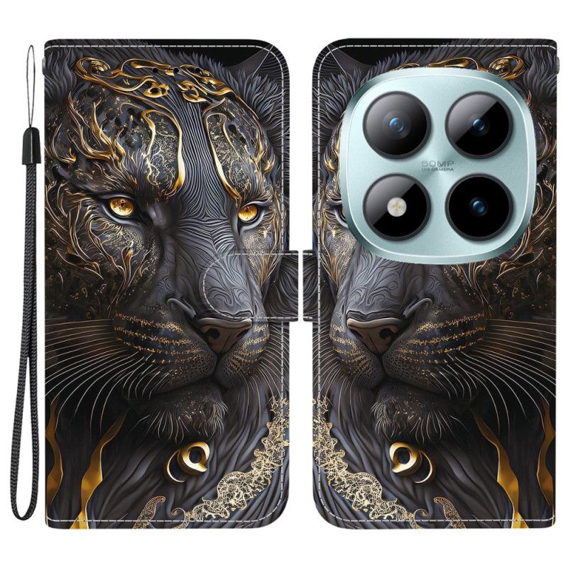 Flip Cover Xiaomi Redmi Note 15 Pro Plus 5g Sort Og Gylden Løve