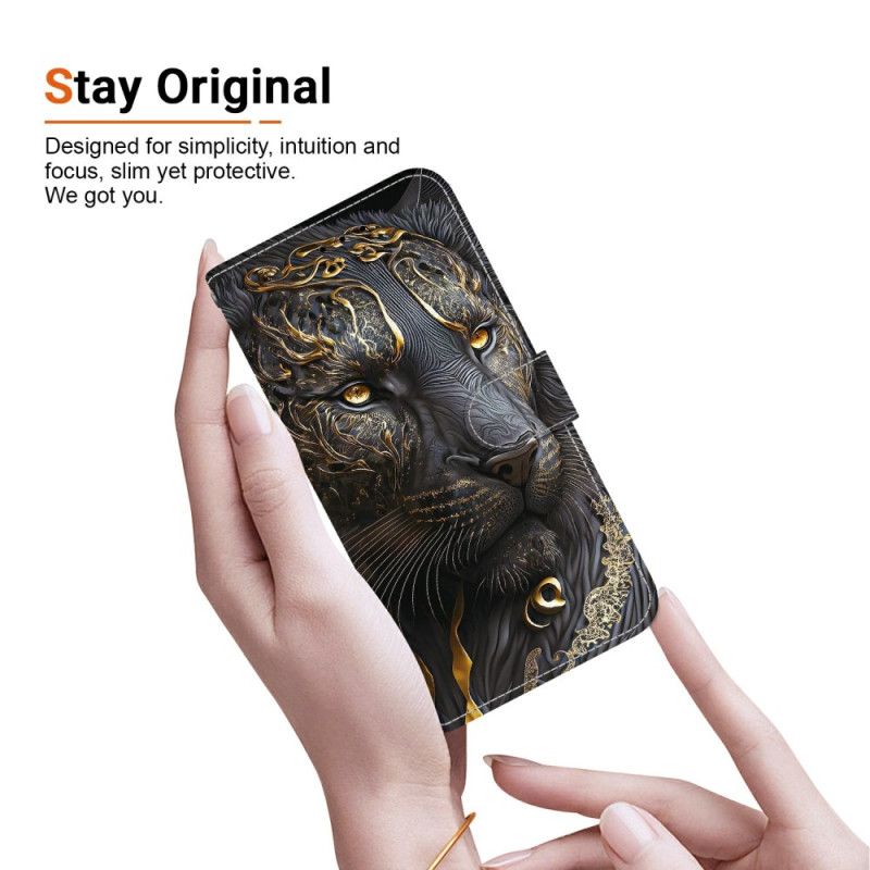 Flip Cover Xiaomi Redmi Note 15 Pro Plus 5g Sort Og Gylden Løve