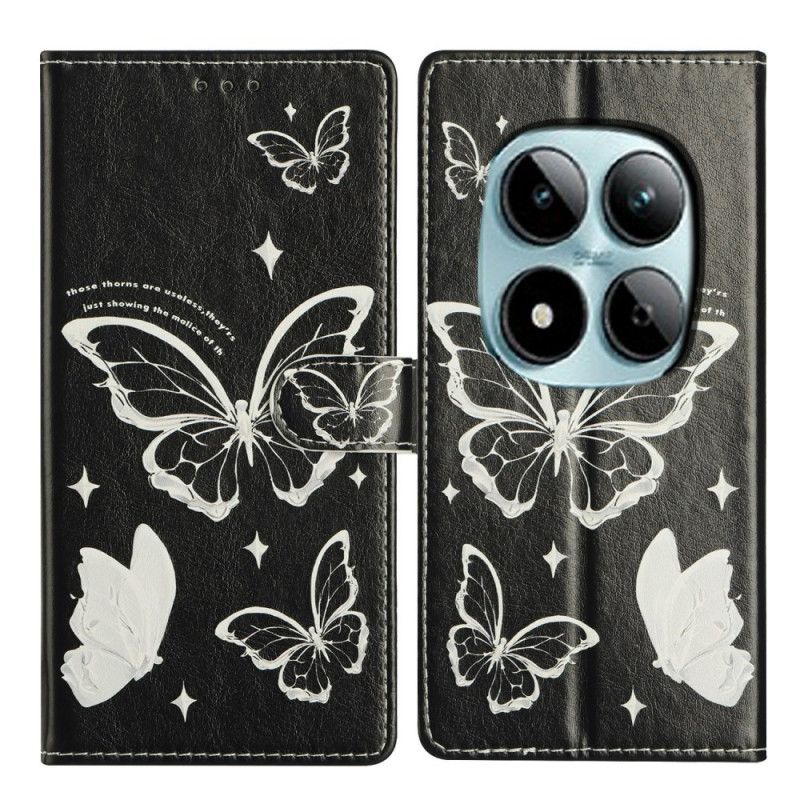 Flip Cover Xiaomi Redmi Note 15 Pro Plus 5g Sorte Og Hvide Sommerfugle
