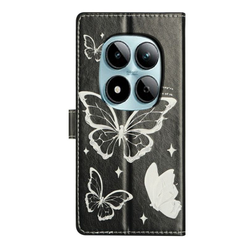 Flip Cover Xiaomi Redmi Note 15 Pro Plus 5g Sorte Og Hvide Sommerfugle
