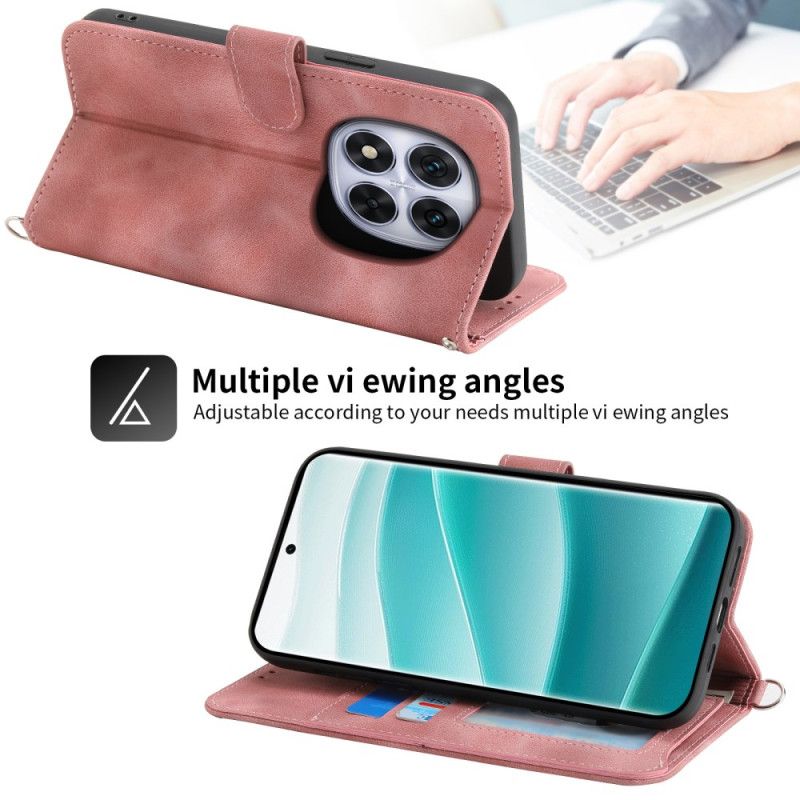 Læder Cover Xiaomi Redmi Note 15 Pro Plus 5g Blomstermønster Med Skulderrem Og Rem