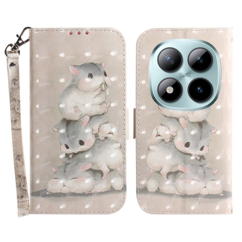 Læder Cover Xiaomi Redmi Note 15 Pro Plus 5g Bunke Af Hamstere Med Rem