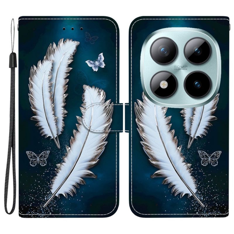 Læder Cover Xiaomi Redmi Note 15 Pro Plus 5g Telefon Etui Hvide Fjer