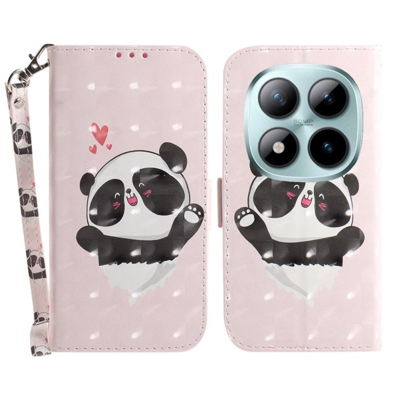 Læder Cover Xiaomi Redmi Note 15 Pro Plus 5g Telefon Etui Panda-kærlighed Med Snor