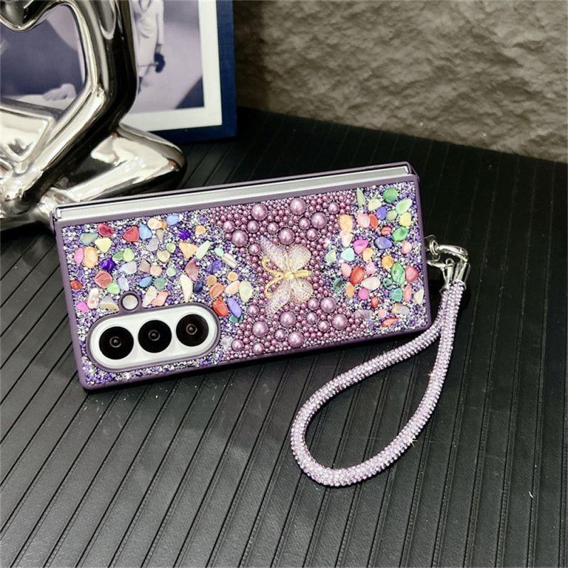 Cover Samsung Galaxy Z Fold 7 Rhinstenssommerfugl Med Rem