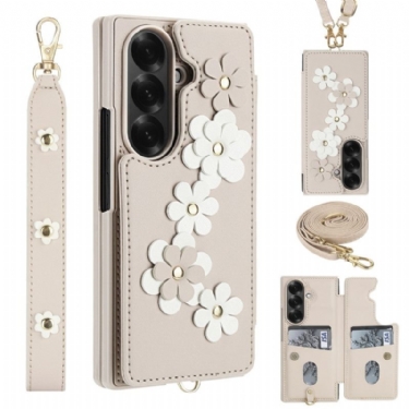 Cover Samsung Galaxy Z Fold 7 Telefon Etui Kortholder Og Stativ Med 3d-blomstermotiv